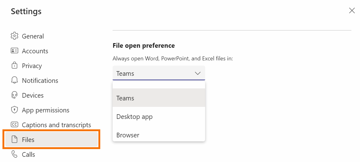 Image of Files settings.