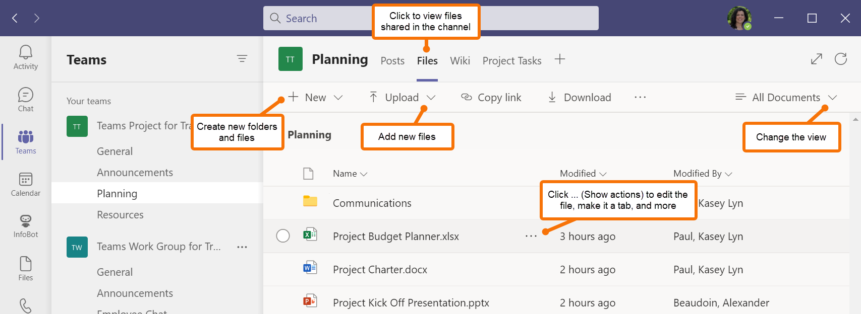 Image of files tab in a channel.