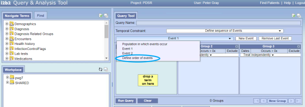 PDSR i2b2 Query Tool - Define Event Order